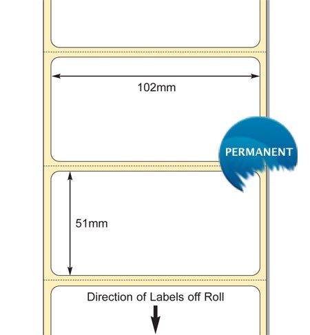 102mm x 51mm DT Paper Label, Permanent Adhesive, 1000 Labels Per Roll (38mm Core / 127mm OD)